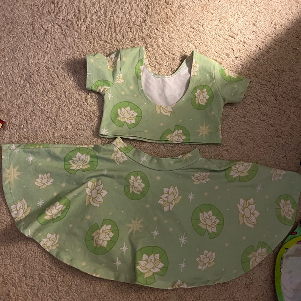 Spoiled and Flashy Tiana inspired Green Floral Two-Piece Set